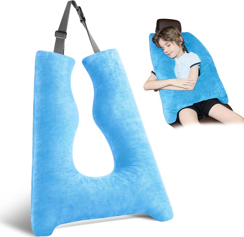 FAIORD Car Pillow for Kids, Travel Pillow with Adjustable Strap, Kids Floor Pillows Cushions for Adults and Children to Support Head and Body Road Trip Essentials (Blue) - Image 1